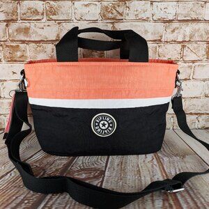 Tote Bag with Zipper and Adjustable Strap, Kipling Purse in Peach White & Black